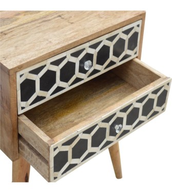 Table de chevet incrustée d'os avec 2 tiroirs