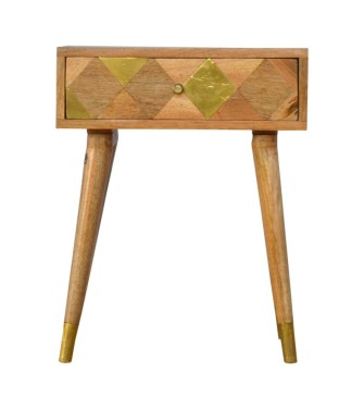 Table de chevet à 1 tiroir en laiton doré