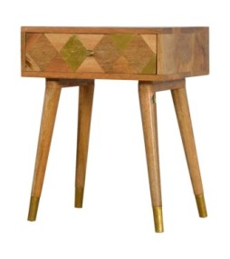Table de chevet à 1 tiroir en laiton doré