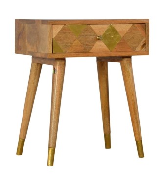Table de chevet à 1 tiroir en laiton doré