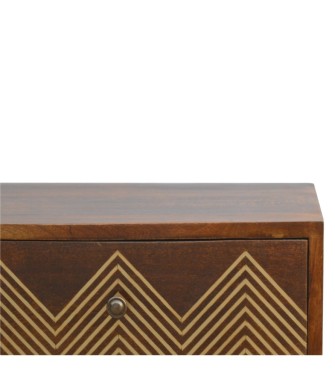 Table de chevet à 3 tiroirs en laiton à chevrons
