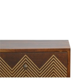 Table de chevet à 3 tiroirs en laiton à chevrons