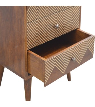 Table de chevet à 3 tiroirs en laiton à chevrons