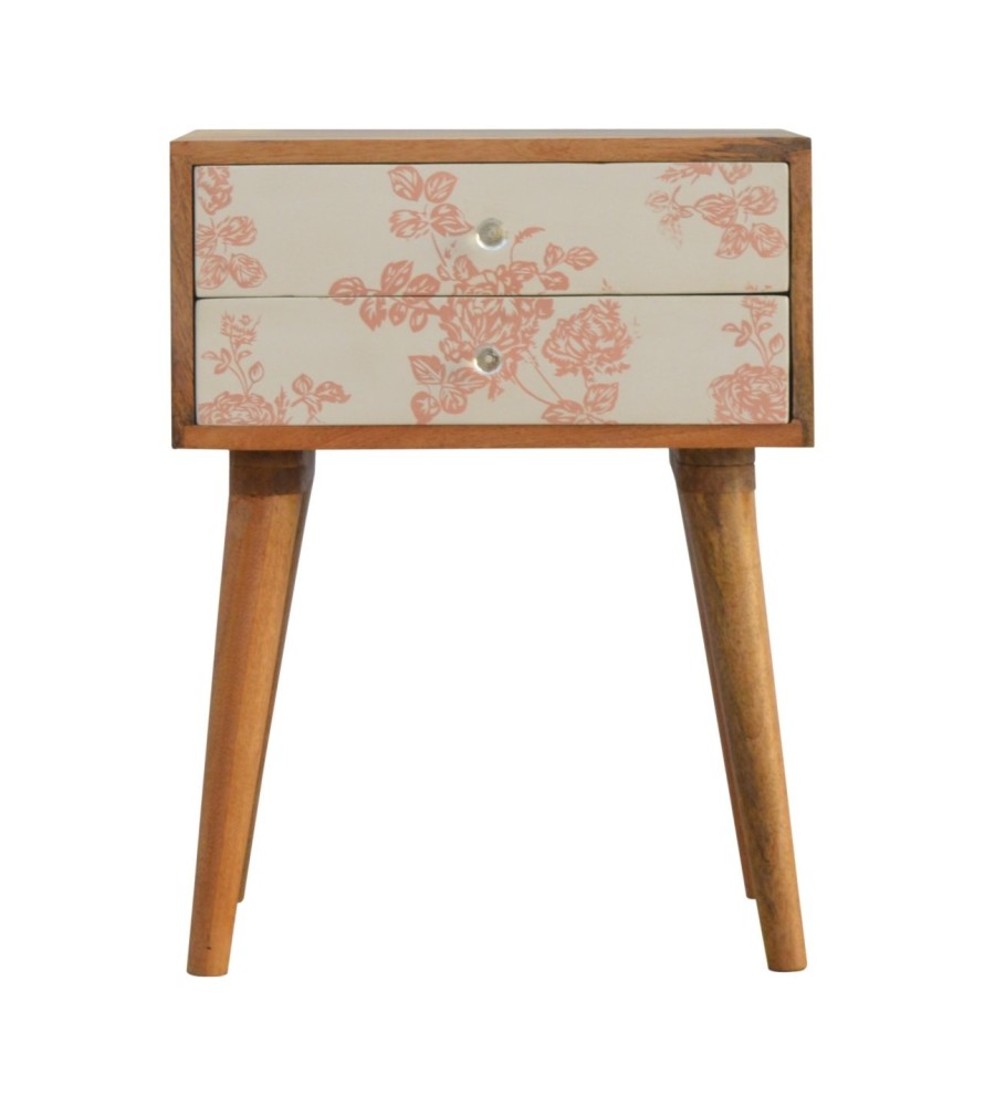 Table de chevet imprimée de fleurs roses