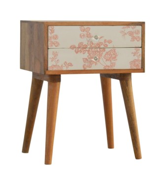 Table de chevet imprimée de fleurs roses