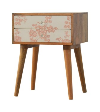 Table de chevet imprimée de fleurs roses