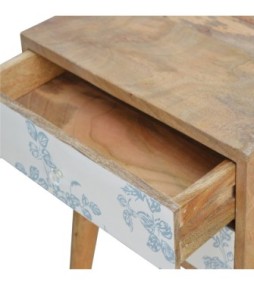 Table de chevet imprimée à motifs floraux bleus