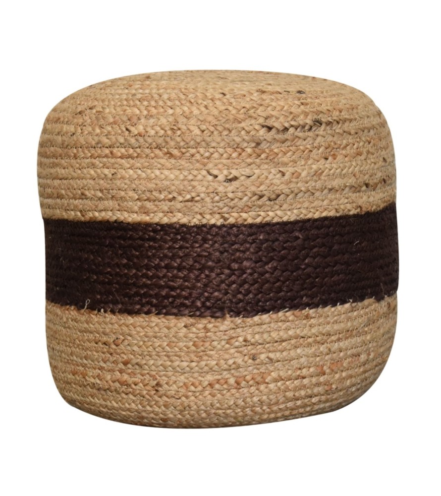 Pouf en jute avec bande marron