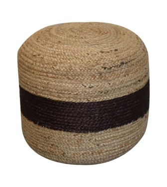 Pouf en jute avec bande marron