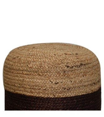 Pouf en jute avec bande marron