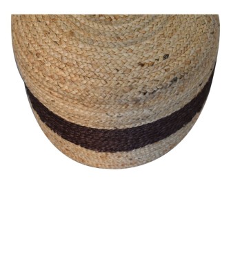 Pouf en jute avec bande marron