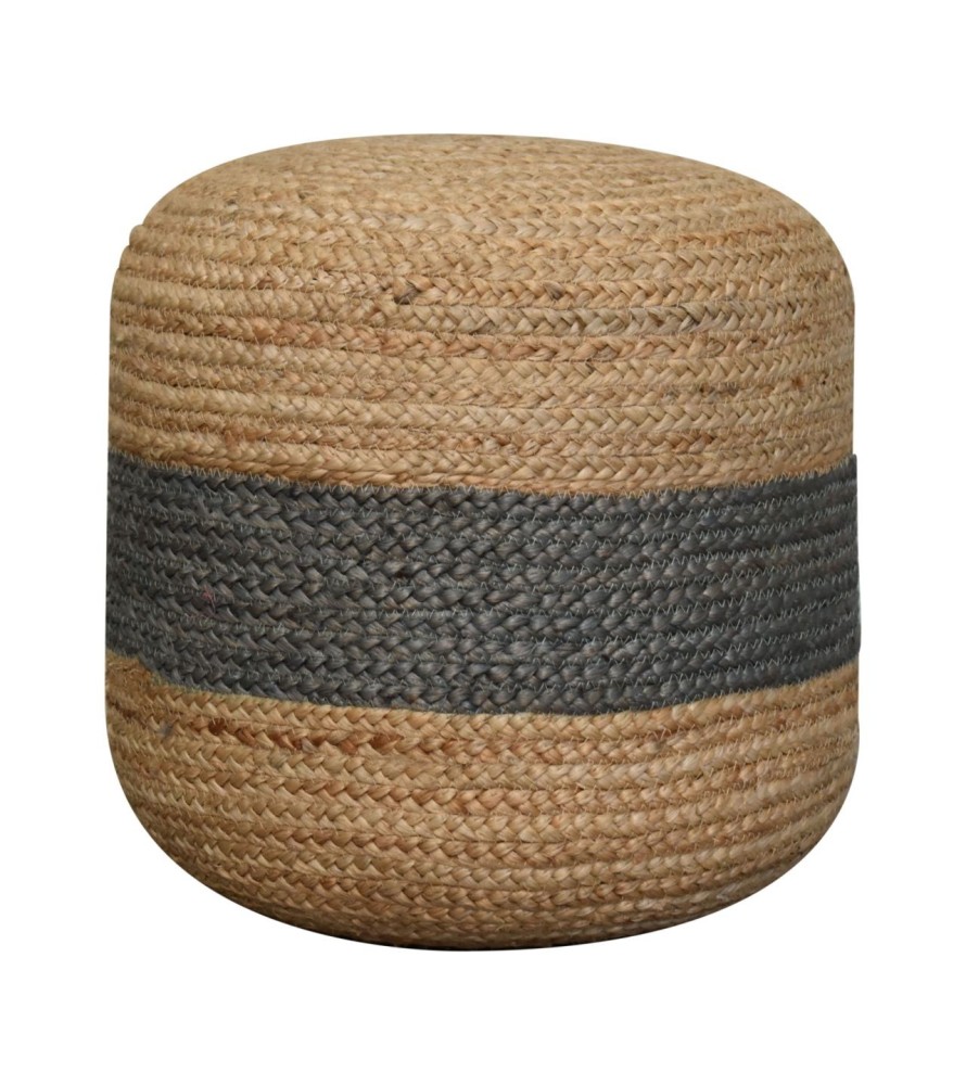 Pouf en jute avec bande verte