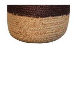 Pouf en jute avec bande marron