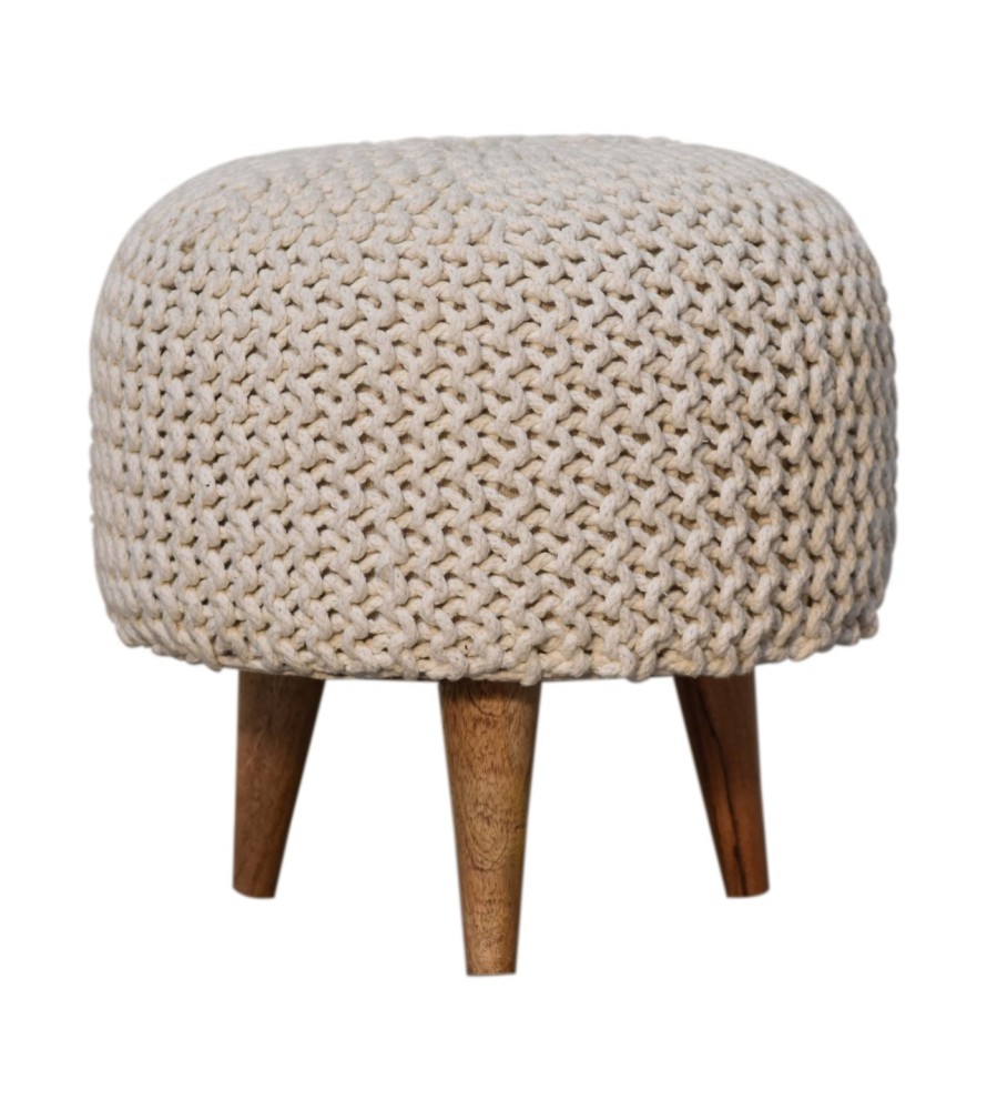 Keeva White Round Footstool