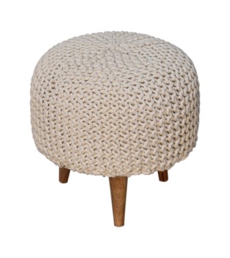 Keeva White Round Footstool