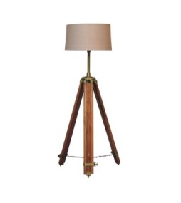 Lampadaire en bois, laiton et teck