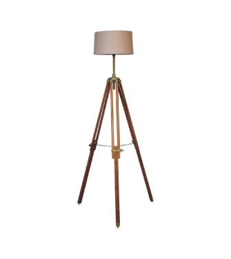 Lampadaire en bois, laiton et teck