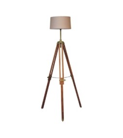 Lampadaire en bois, laiton et teck