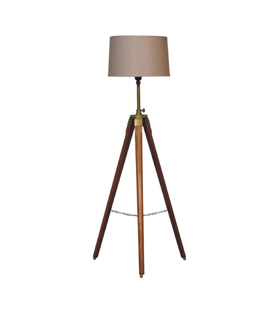 Lampadaire trépied fixe plaqué laiton