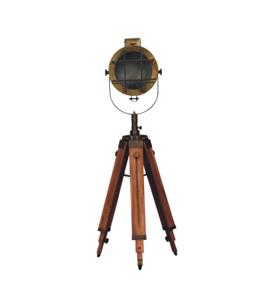 Lampadaire projecteur en laiton avec cage