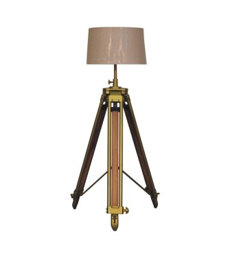 Brass Plated and Wooden Floor Lamp