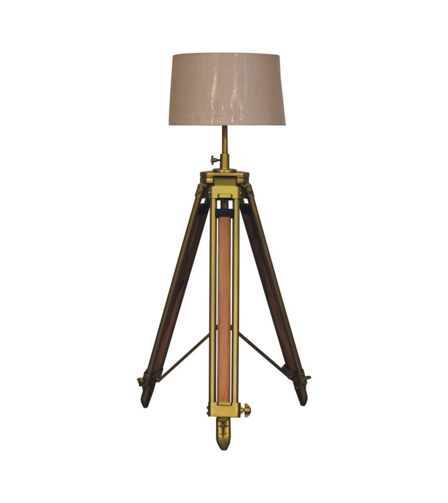 Brass Plated and Wooden Floor Lamp
