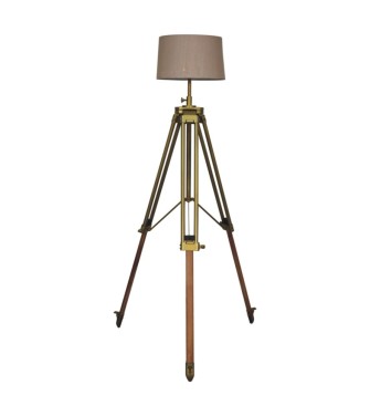 Brass Plated and Wooden Floor Lamp