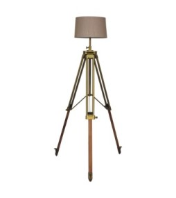 Brass Plated and Wooden Floor Lamp