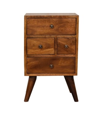 Table de chevet 4 tiroirs couleur finition châtaigne multicolore