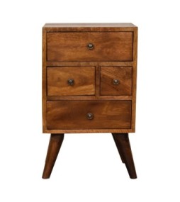 Table de chevet 4 tiroirs couleur finition châtaigne multicolore