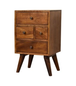 Table de chevet 4 tiroirs couleur finition châtaigne multicolore