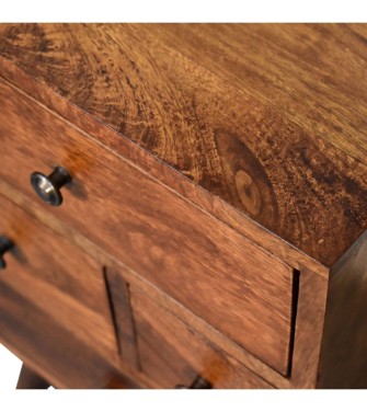 Table de chevet 4 tiroirs couleur finition châtaigne multicolore