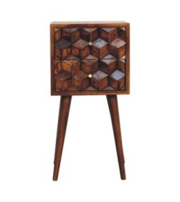 Table de chevet Mini Cube à 2 tiroirs - finition châtaigne