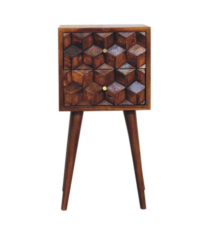 Table de chevet Mini Cube à 2 tiroirs - finition châtaigne