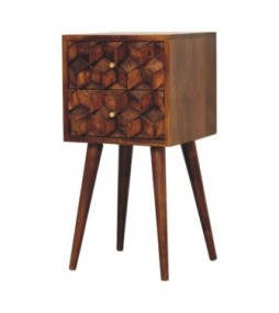 Table de chevet Mini Cube à 2 tiroirs - finition châtaigne