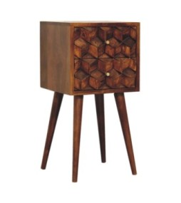 Table de chevet Mini Cube à 2 tiroirs - finition châtaigne