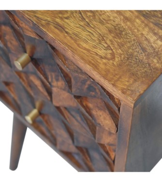 Table de chevet Mini Cube à 2 tiroirs - finition châtaigne