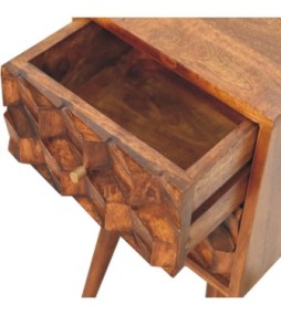 Table de chevet Mini Cube à 2 tiroirs - finition châtaigne