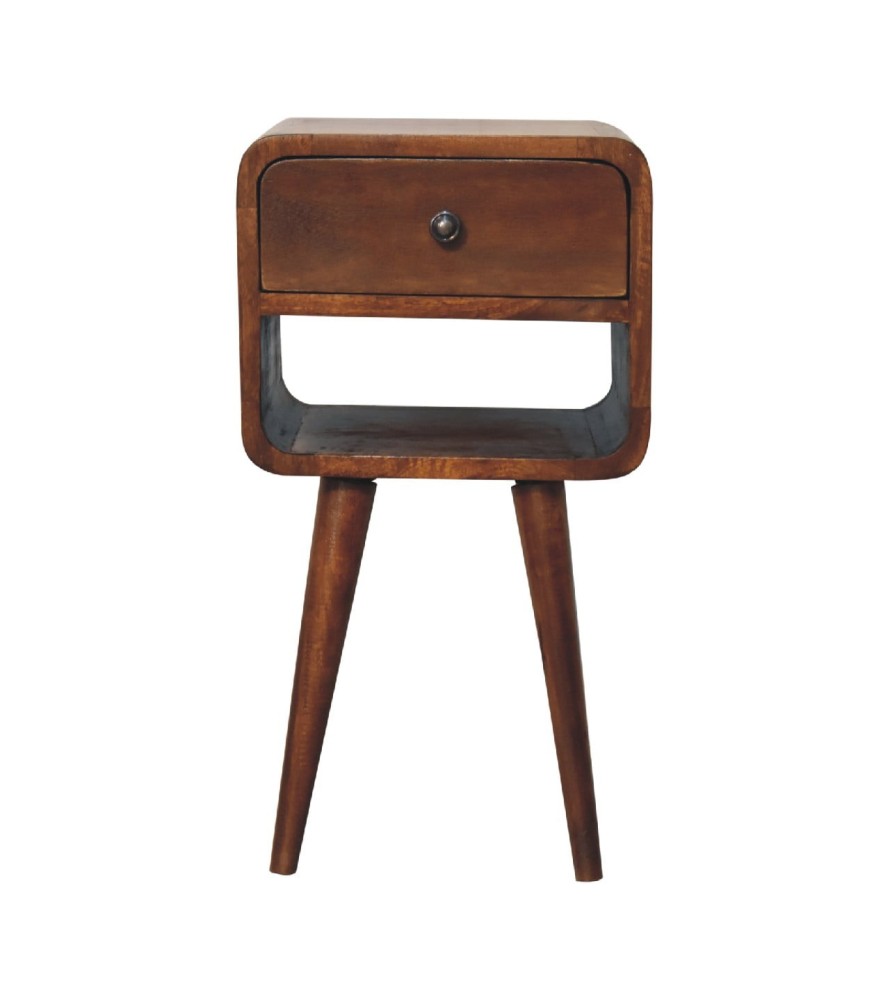 Table de chevet basse Mini Curve - finition châtaigne