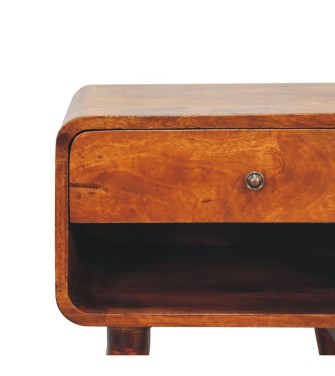 Table de chevet incurvée avec niche ouverte, finition châtaigne