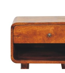 Table de chevet incurvée avec niche ouverte, finition châtaigne