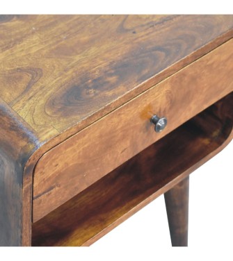 Table de chevet incurvée avec niche ouverte, finition châtaigne