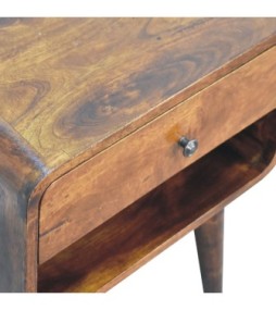 Table de chevet incurvée avec niche ouverte, finition châtaigne