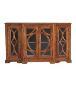 Buffet finition châtaigne sculpté et vitré