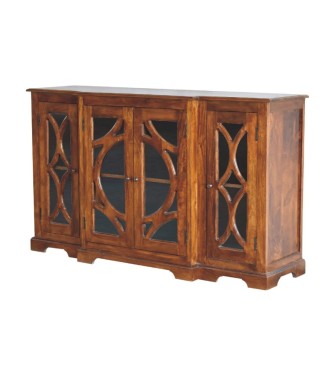 Buffet finition châtaigne sculpté et vitré