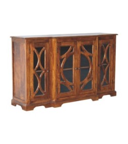 Buffet finition châtaigne sculpté et vitré