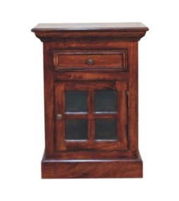Table de chevet en merisier avec porte vitrée