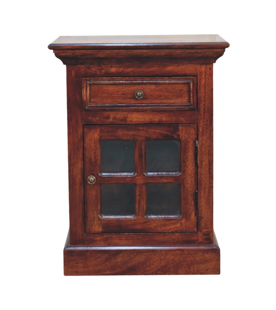 Table de chevet en merisier avec porte vitrée