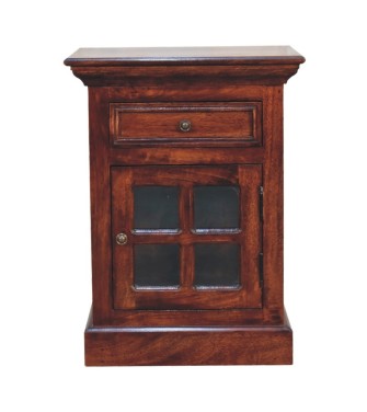 Table de chevet en merisier avec porte vitrée
