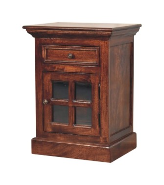 Table de chevet en merisier avec porte vitrée
